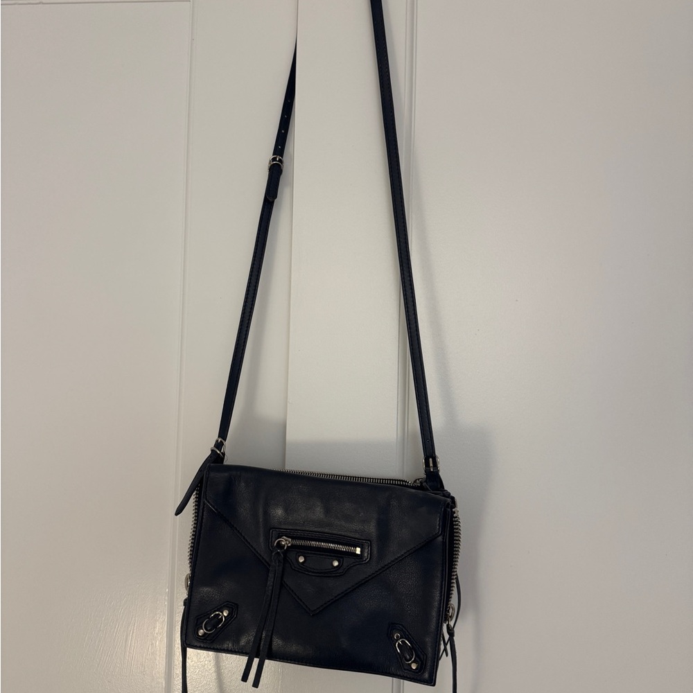 Balenciaga XS Leather Papier Triple Zip Around Crossbody Bag in Navy